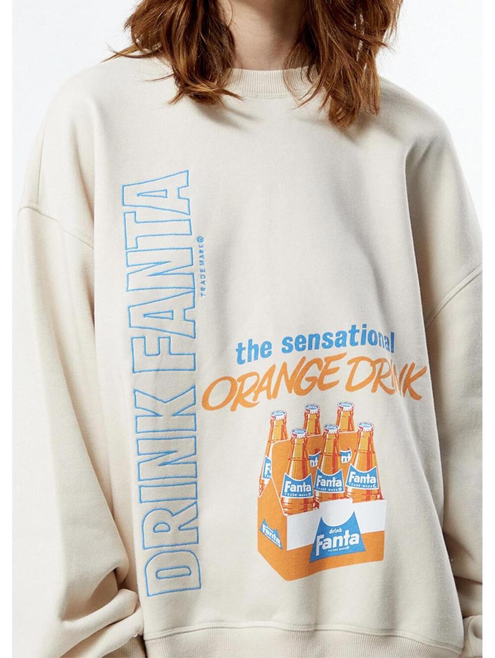 PacSun x Fanta Crew Neck Oversized Fleece Sweatshirt Sand NWT Small